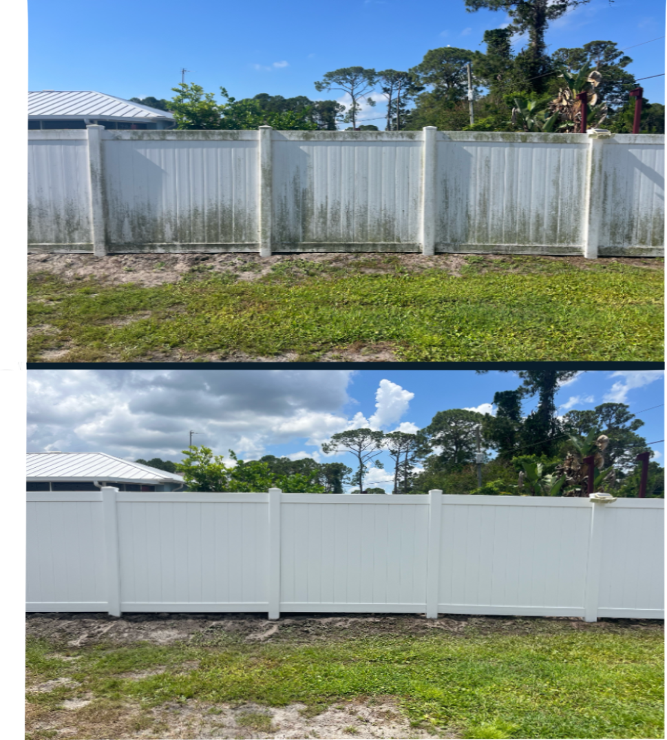 Before and after fence cleaning result