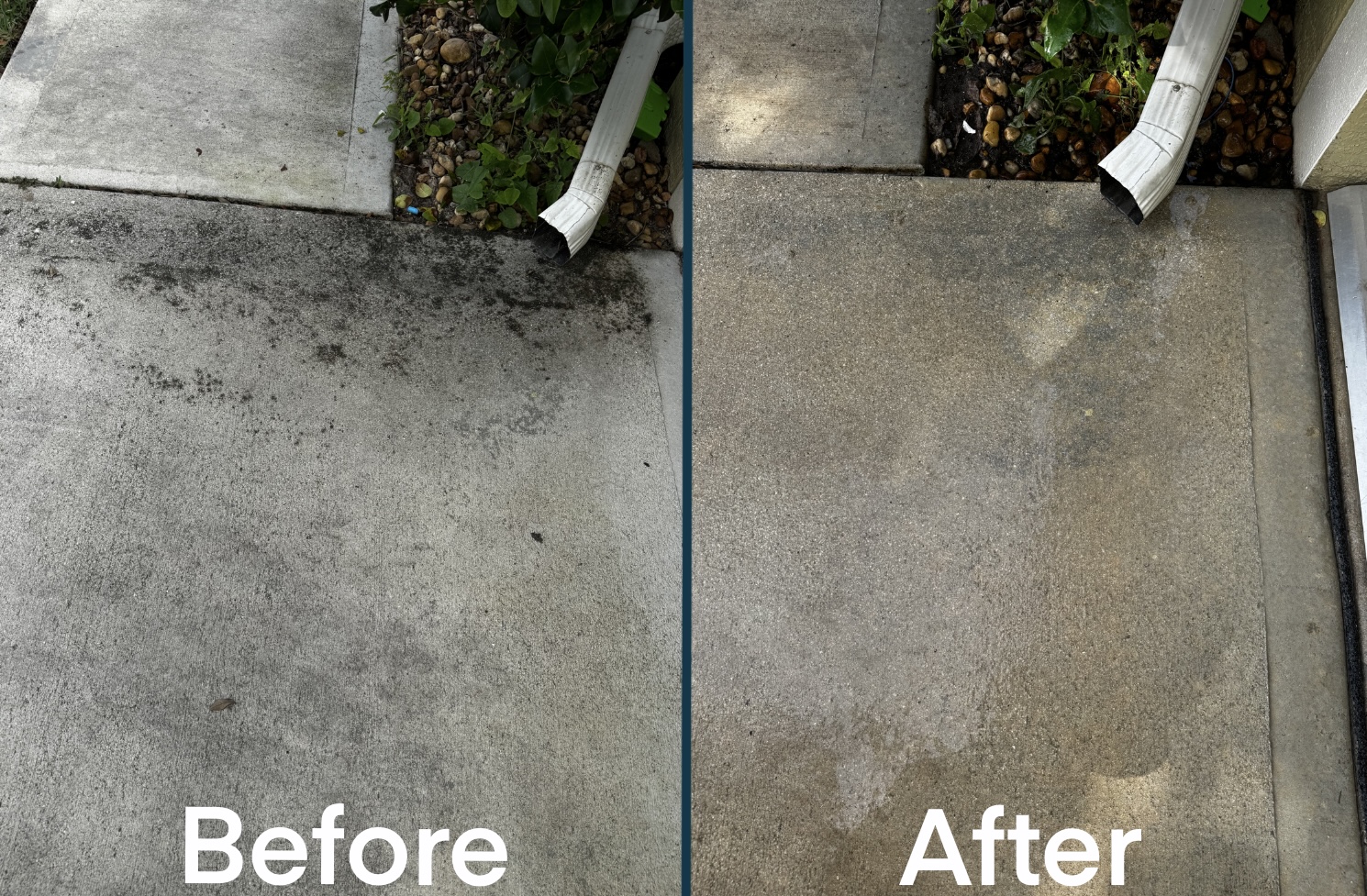 Concrete cleaning before and after
