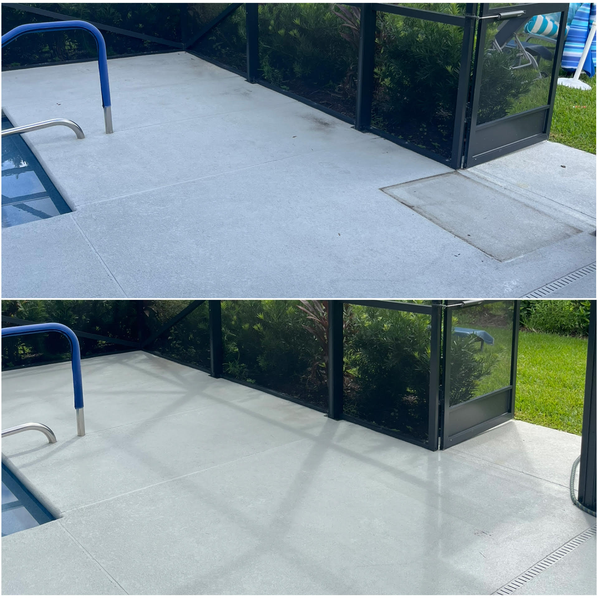Before and after pool deck cleaning result