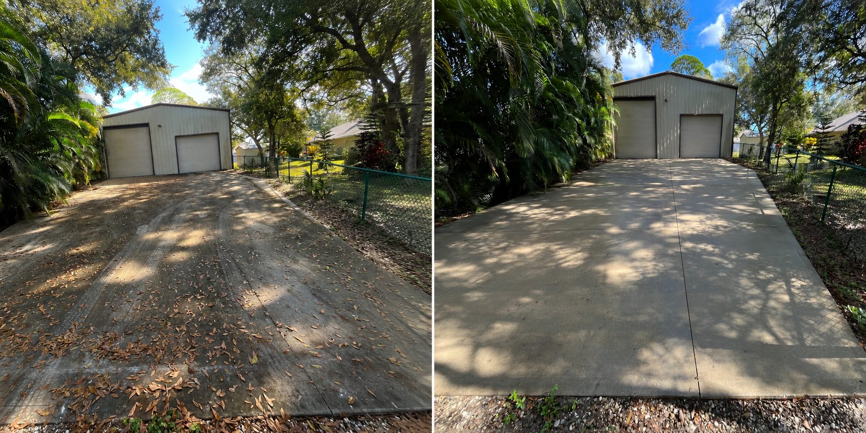 Before and after driveway cleaning completed by Washin' The Plank